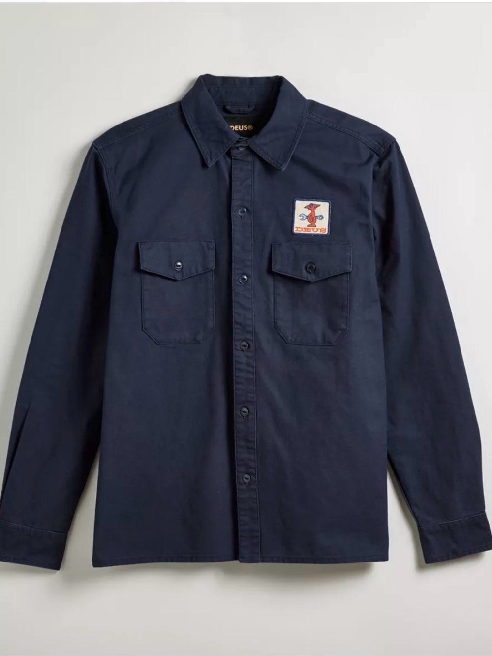 Deus Ex Machina "Stripes" Work Shirt Navy XL Heavy Twill Moto Streetwear